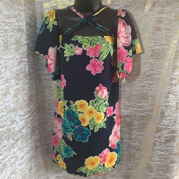 Forever 21 Floral Tunic Cold Shoulder Mini Dress Size M - Picture 6 of 13